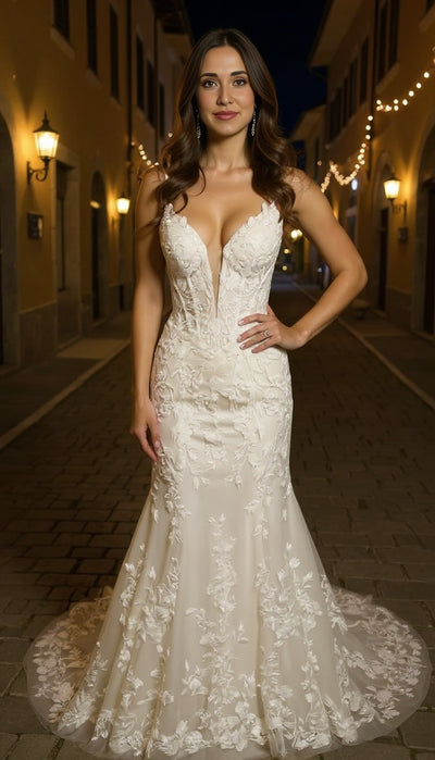 lace mermaid dress with leaf lace