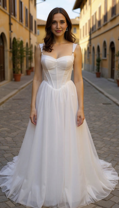 corset wedding dress with tulle aline skirt