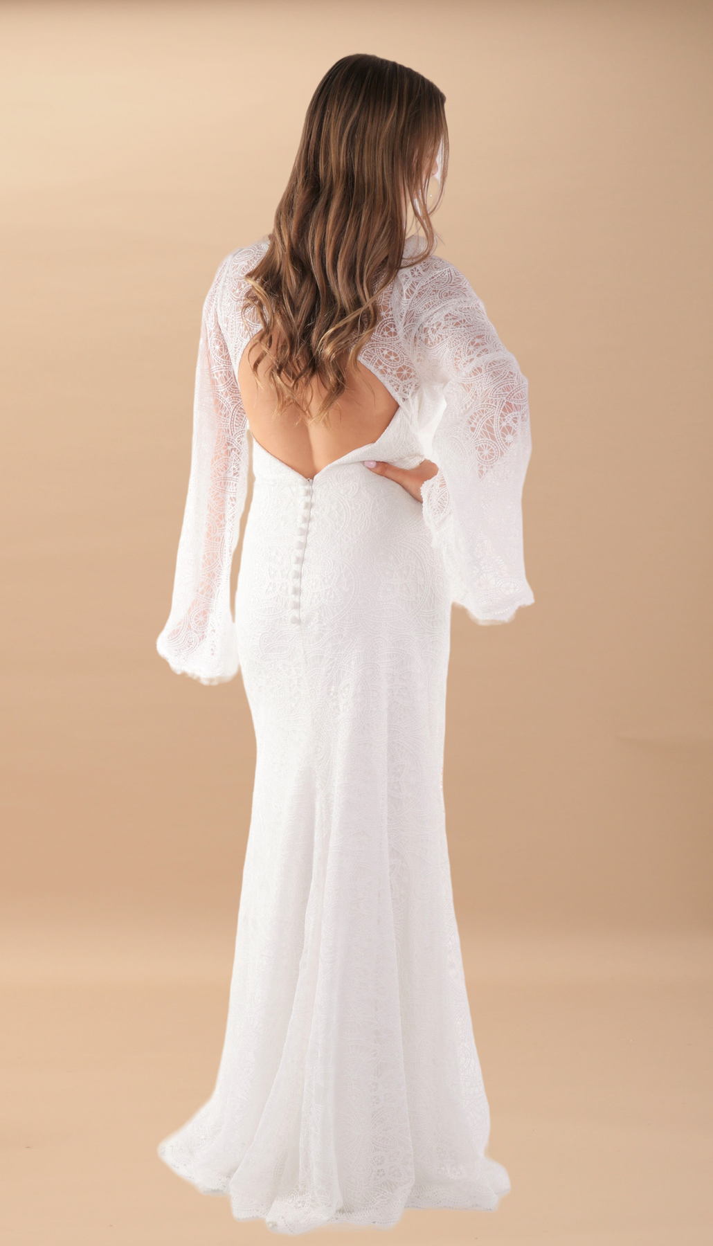 70s boho style wedding dress bell sleeves fit and flare Velvet