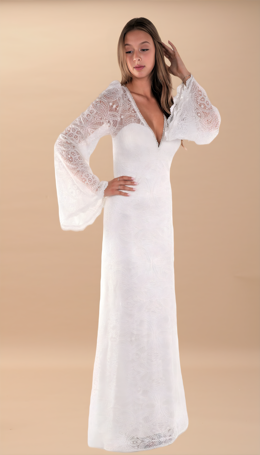 Fitted dress sales with bell sleeves