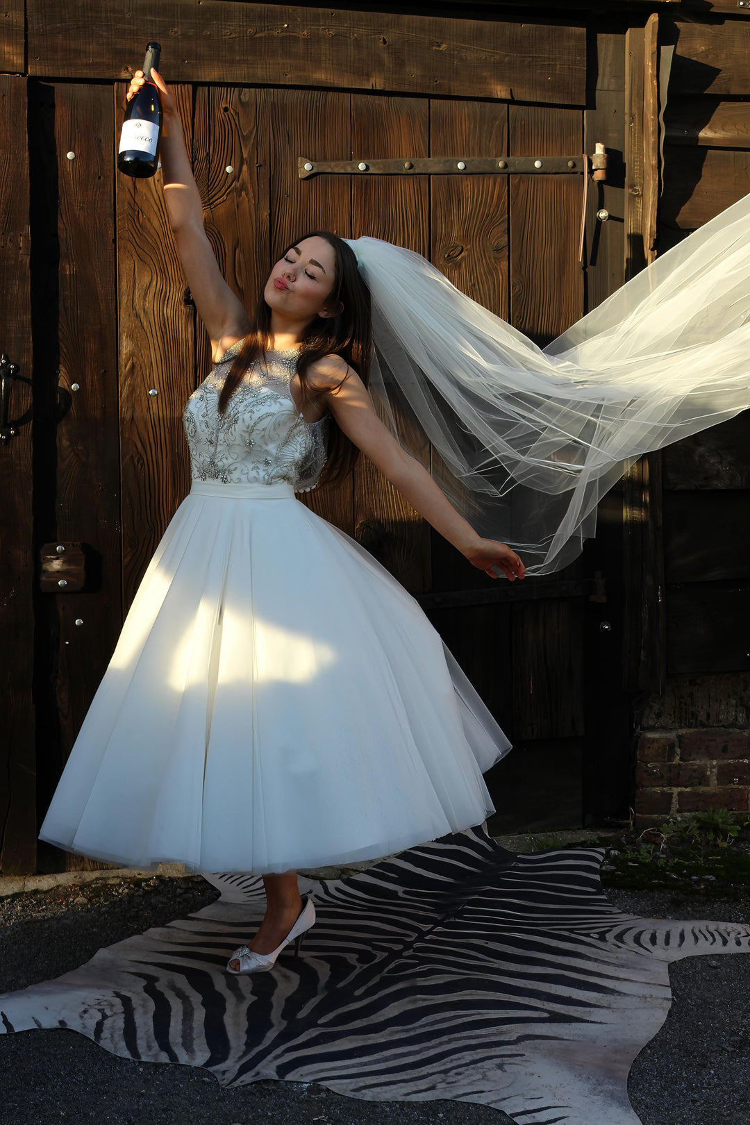 Halter neck tea length wedding dress online